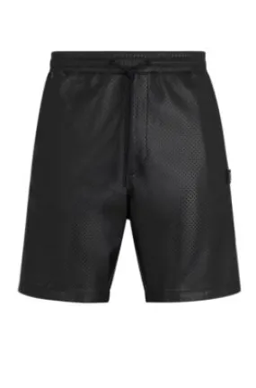 Perforated faux-leather shorts with stacked logo