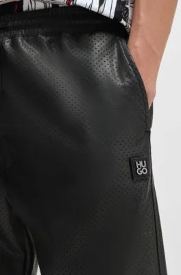 Perforated faux-leather shorts with stacked logo