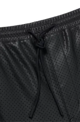 Perforated faux-leather shorts with stacked logo