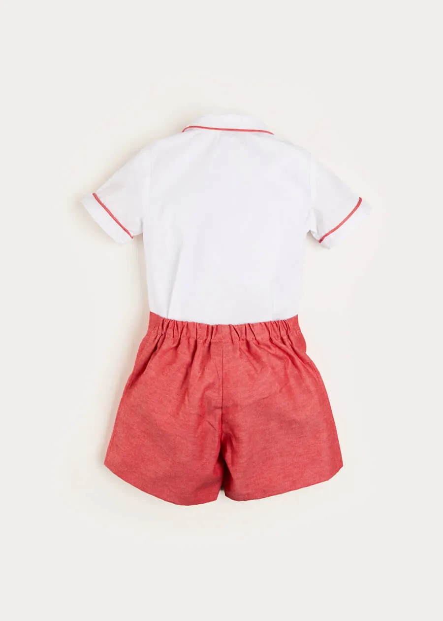 Peter Pan Collar Short Sleeve Two Piece Set in Red (12mths-6yrs)