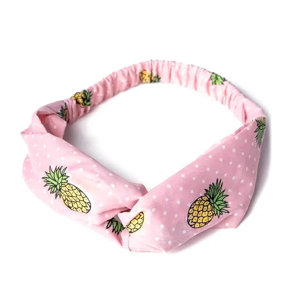 Pink And White Polka Dot Pineapple Print Vintage Headscarf