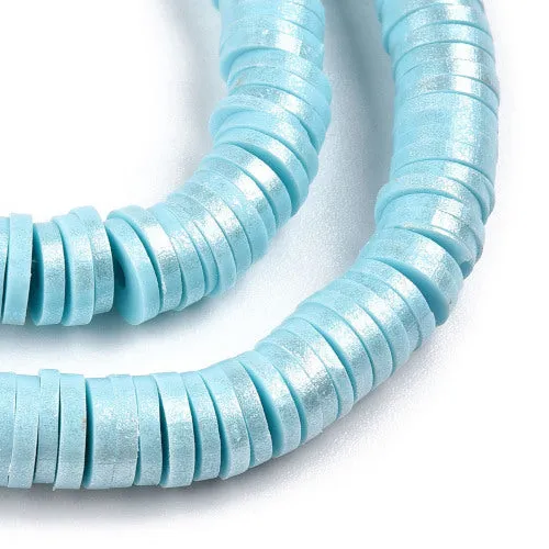 Polymer Clay Beads, Heishi Beads, Round, Pearlized, Light Sky Blue, 6mm