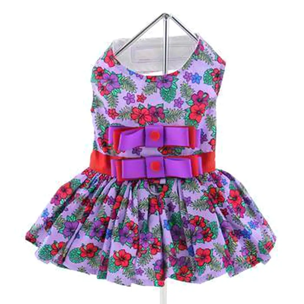 Purple and Red Floral Dog Harness Dress