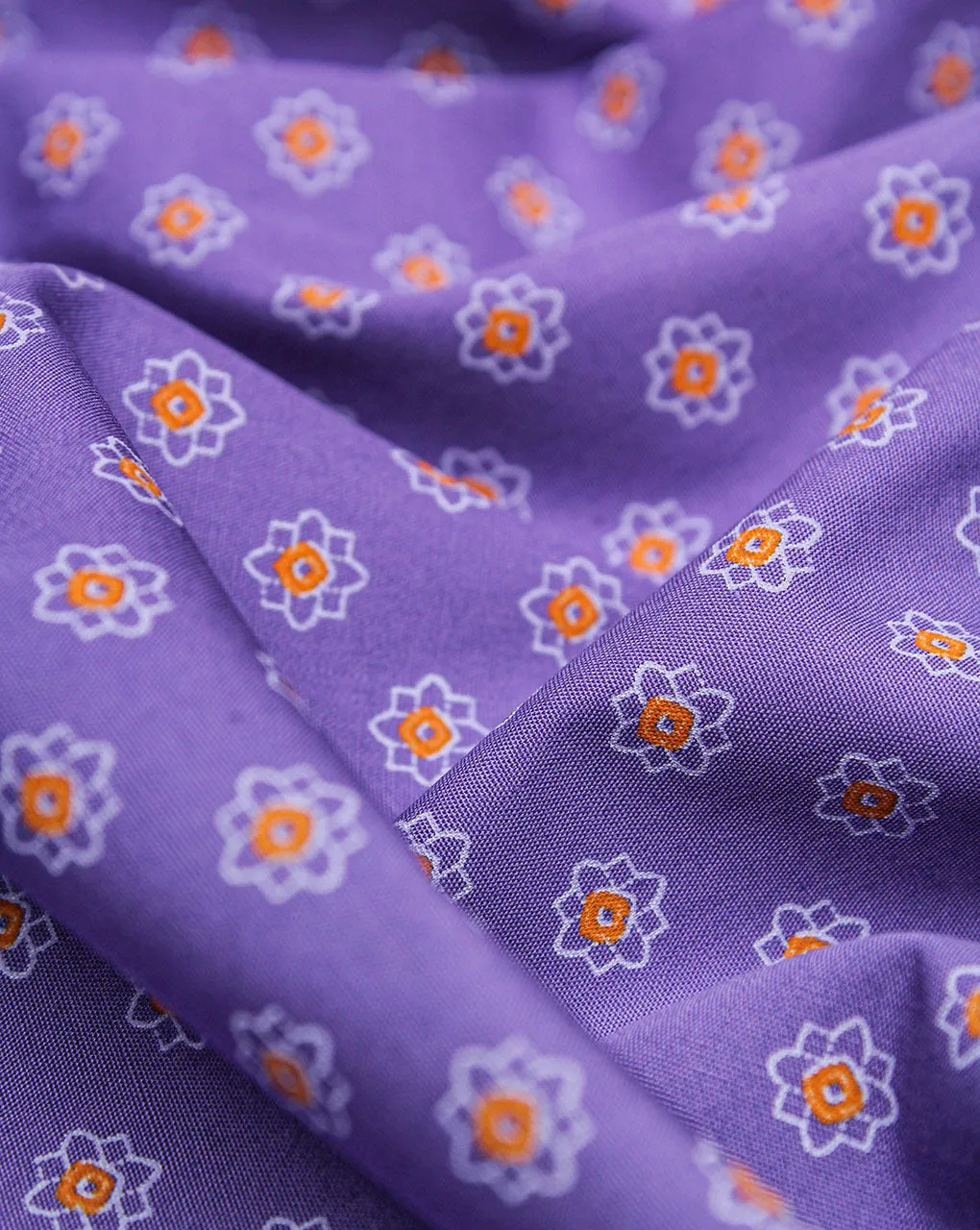 Purple  And White Floral Design Cotton Print Fabric