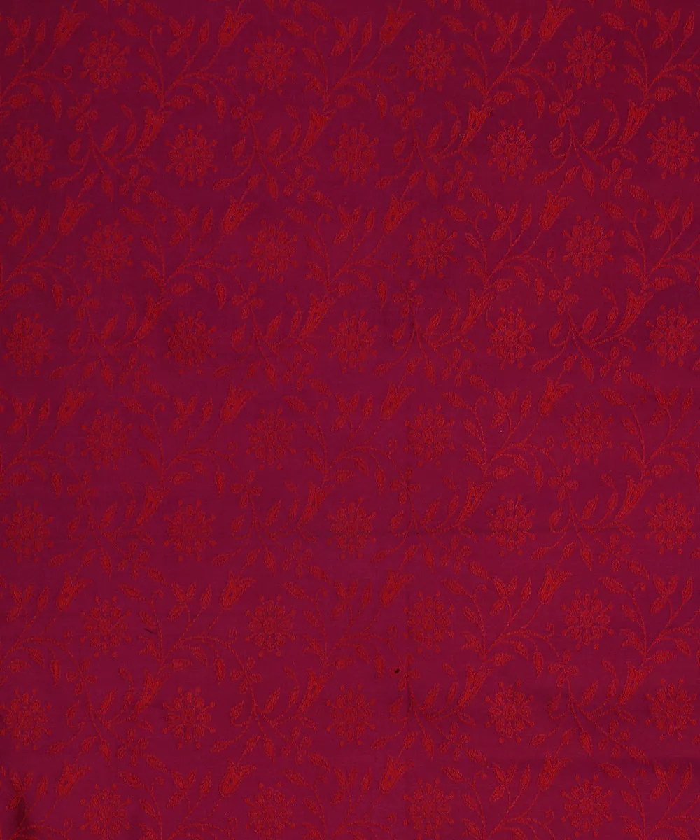 Purple Handloom Pure Katan Silk Tanchoi Banarasi Fabric with Floral Design