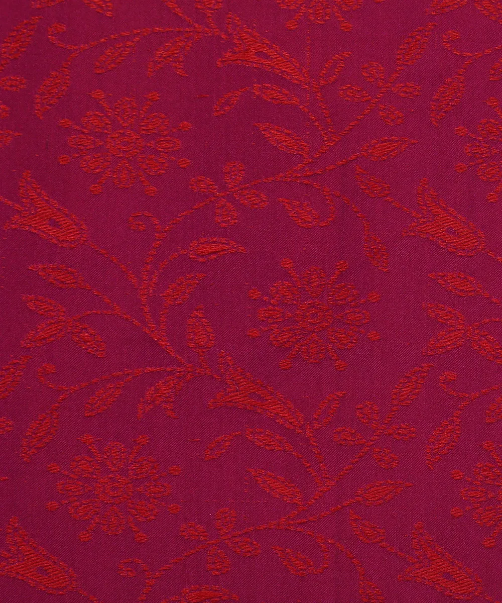 Purple Handloom Pure Katan Silk Tanchoi Banarasi Fabric with Floral Design