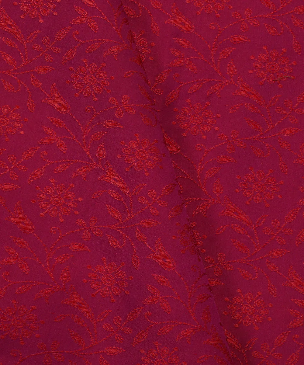 Purple Handloom Pure Katan Silk Tanchoi Banarasi Fabric with Floral Design