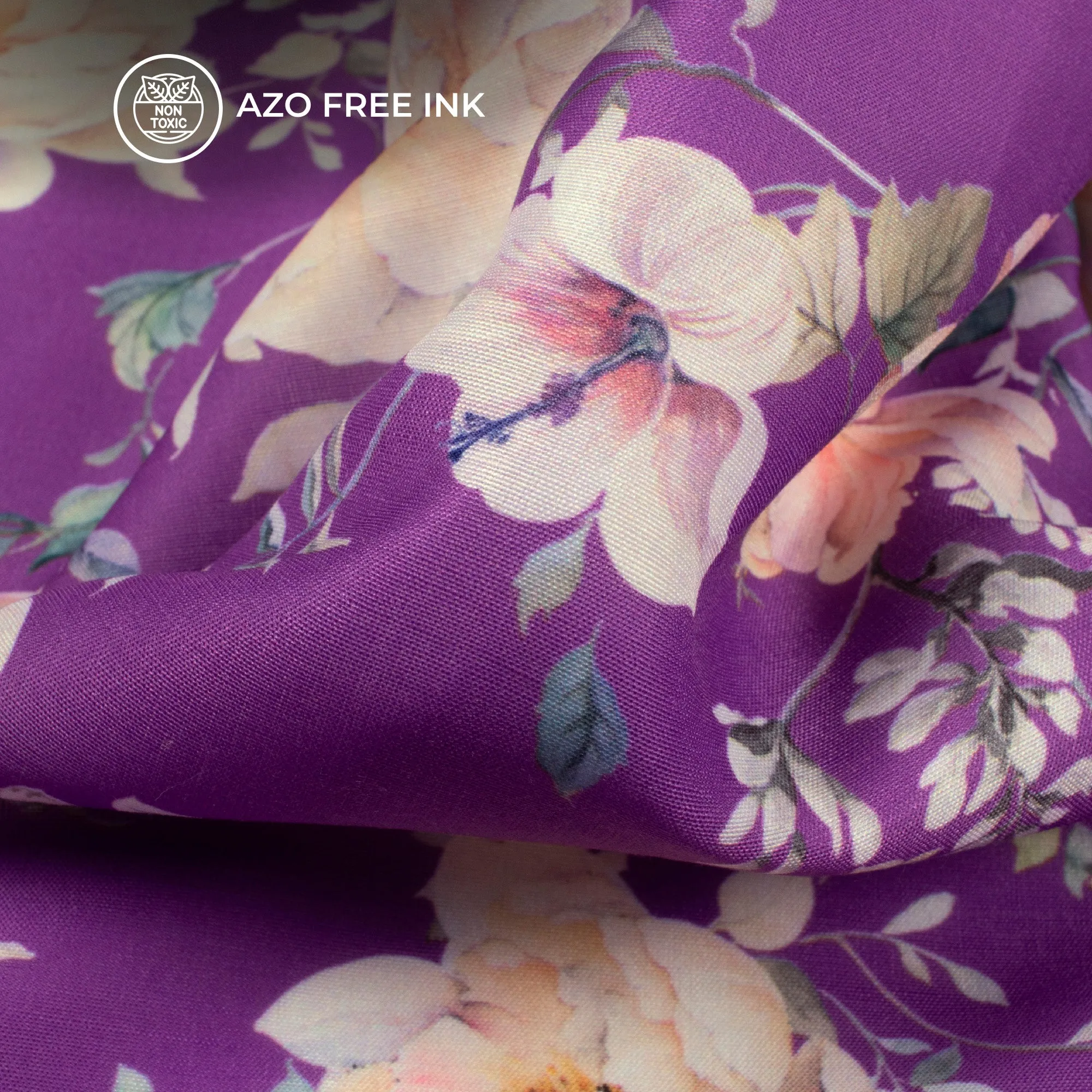 Purple Violet Floral Pattern Digital Print Muslin Fabric