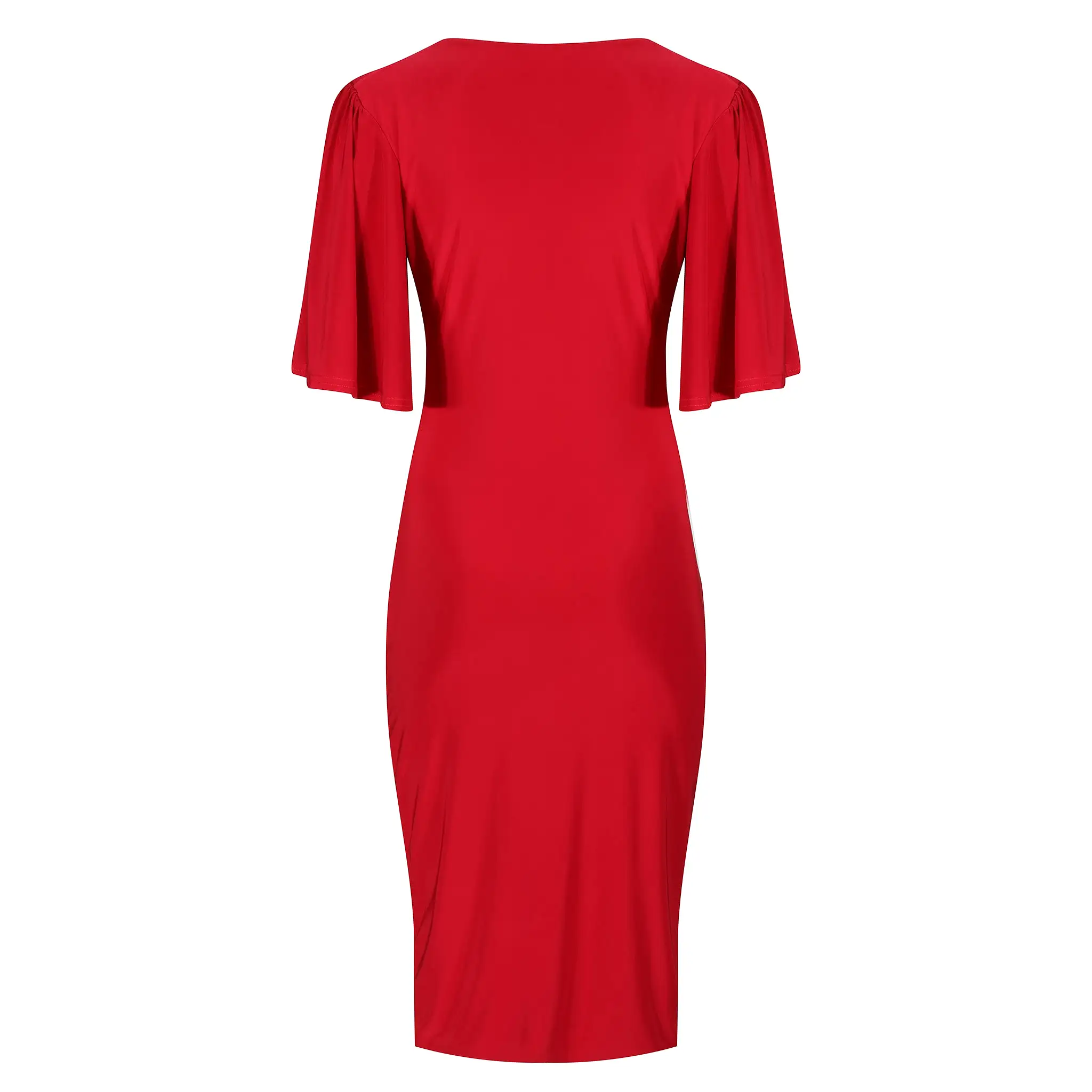 Red Wrap Top Slinky Cocktail Wiggle Dress w/ Butterfly Sleeves