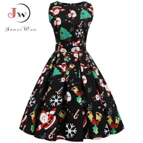 S~3XL Elegant Christmas Floral Print Slim Vintage Dress