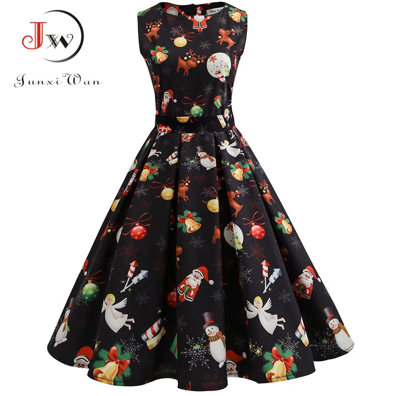 S~3XL Elegant Christmas Floral Print Slim Vintage Dress