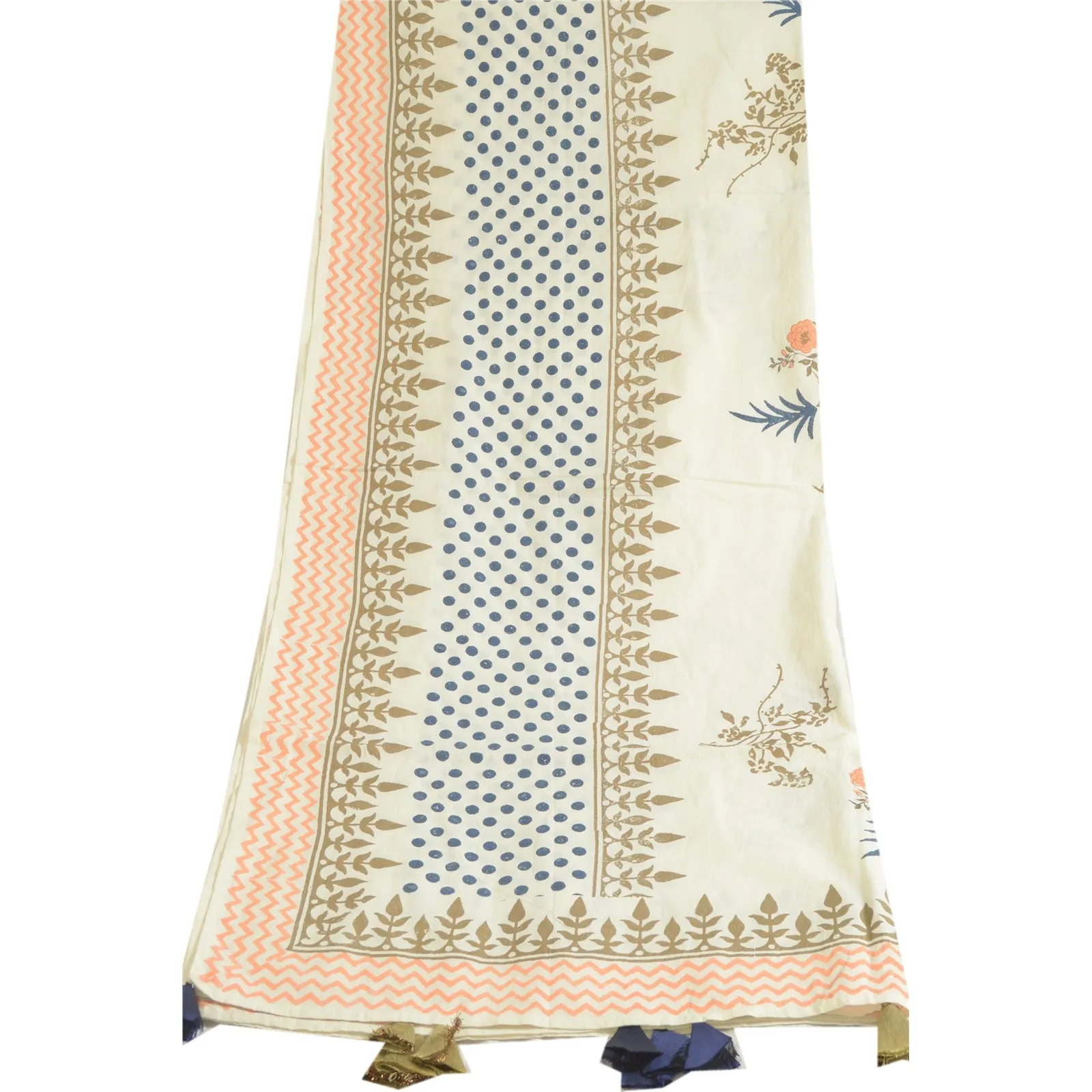 Sanskriti Vintage Dupatta Ivory Long Stole Pure Cotton Hand Paint & Block Print