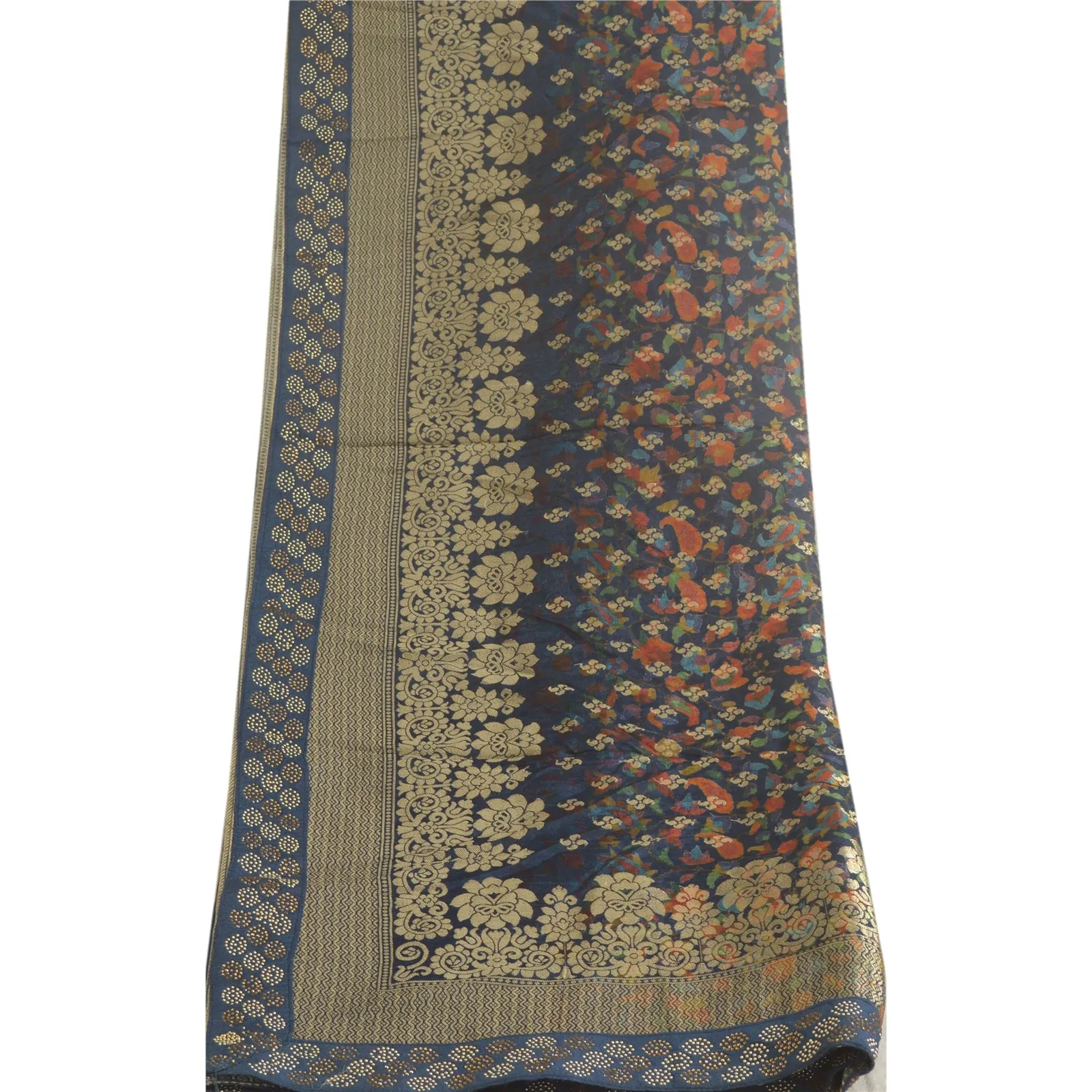 Sanskriti Vintage Long Dupatta Stole Pure Silk Blue Woven Brocade & Kani Print