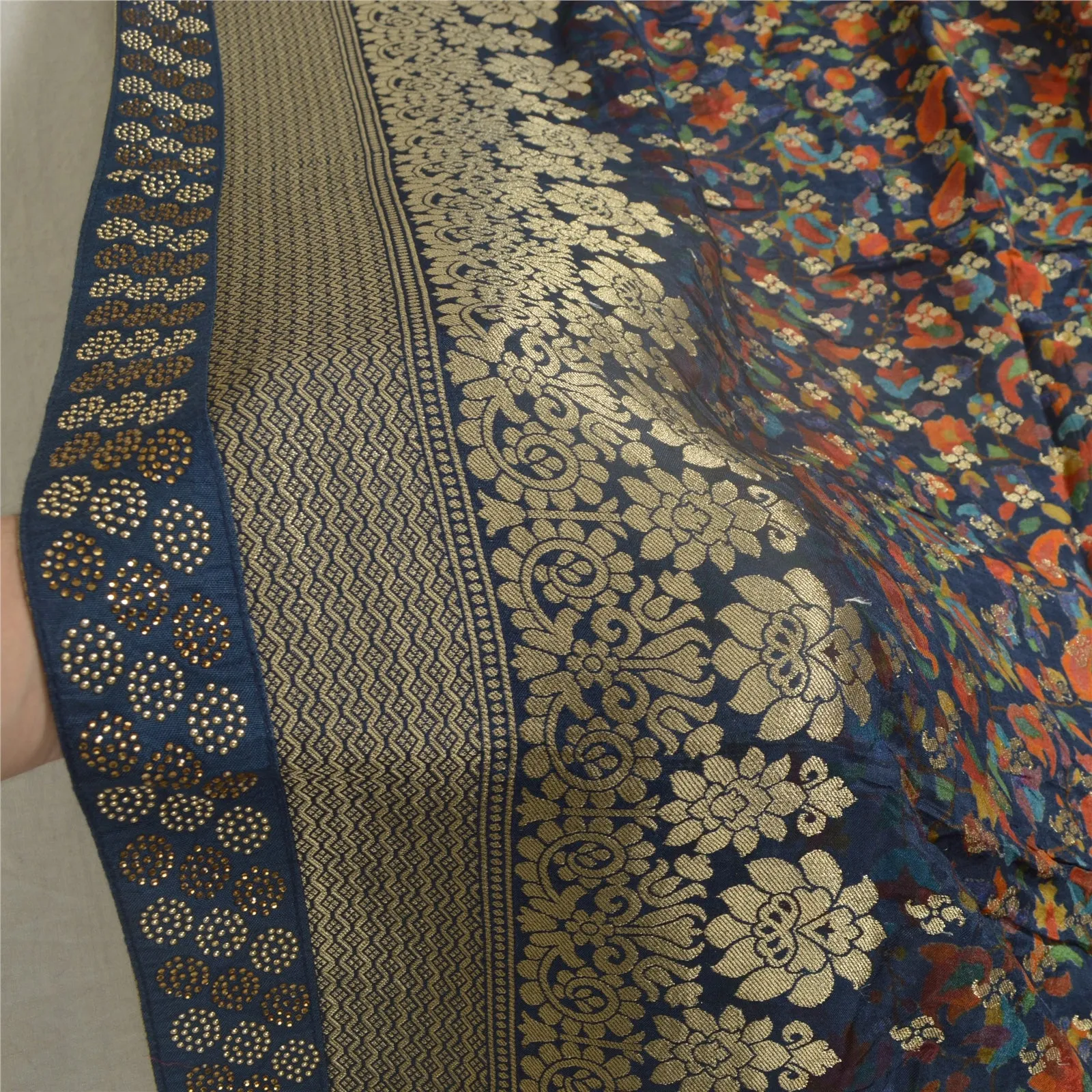 Sanskriti Vintage Long Dupatta Stole Pure Silk Blue Woven Brocade & Kani Print