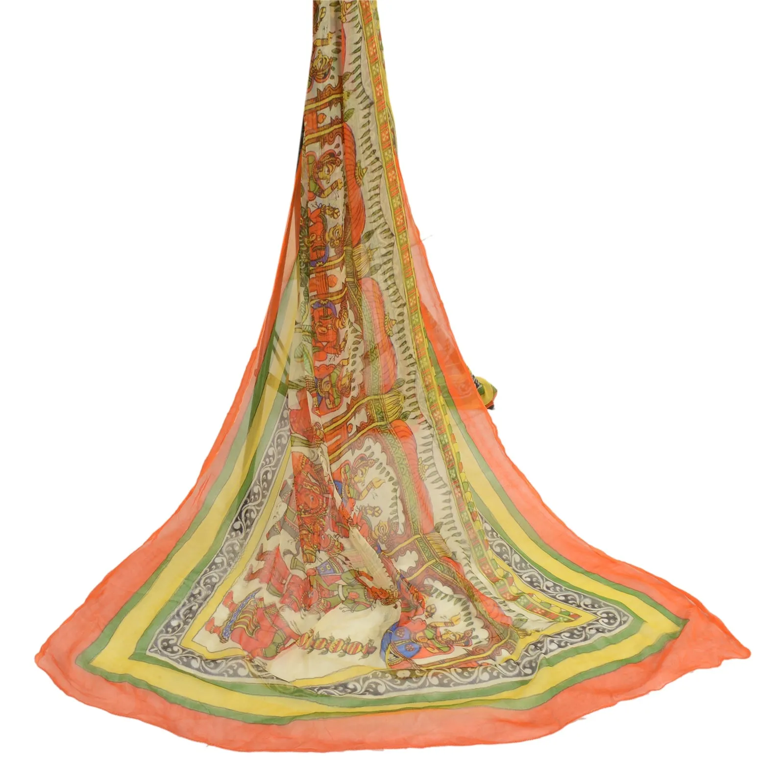 Sanskriti Vintage Long Dupatta/Stole Pure Chiffon Silk Digital Print Soft Veil