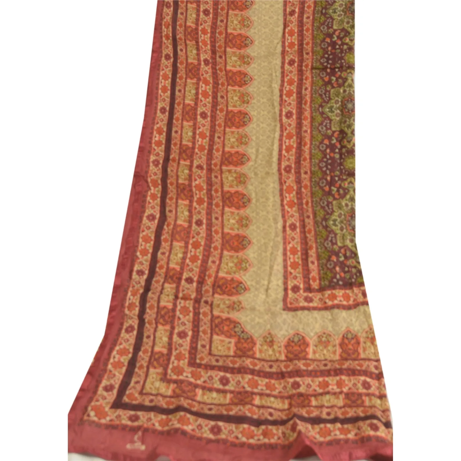 Sanskriti Vintage Long Red Dupatta/Stole Pure Georgette Silk Digital Print Veil