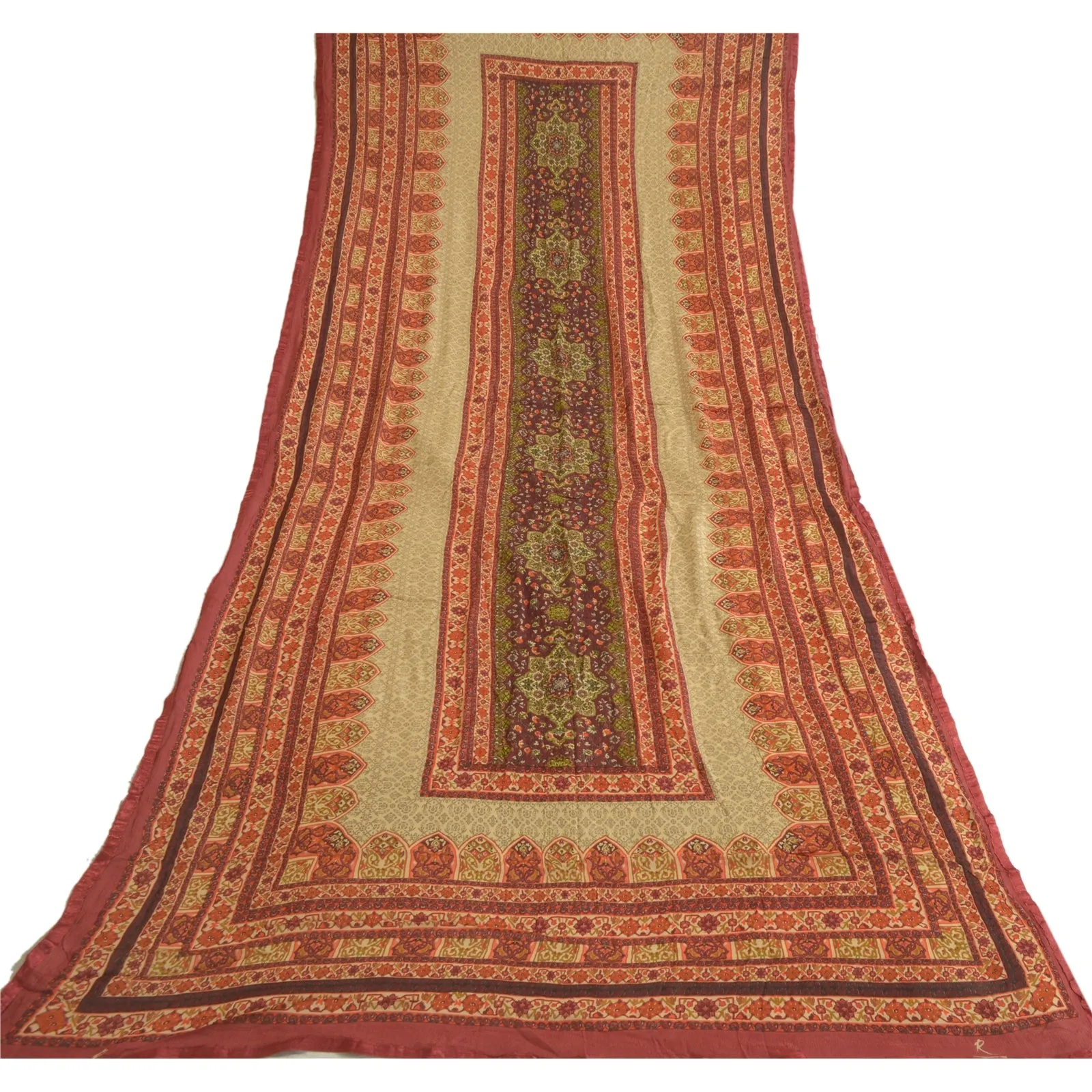 Sanskriti Vintage Long Red Dupatta/Stole Pure Georgette Silk Digital Print Veil