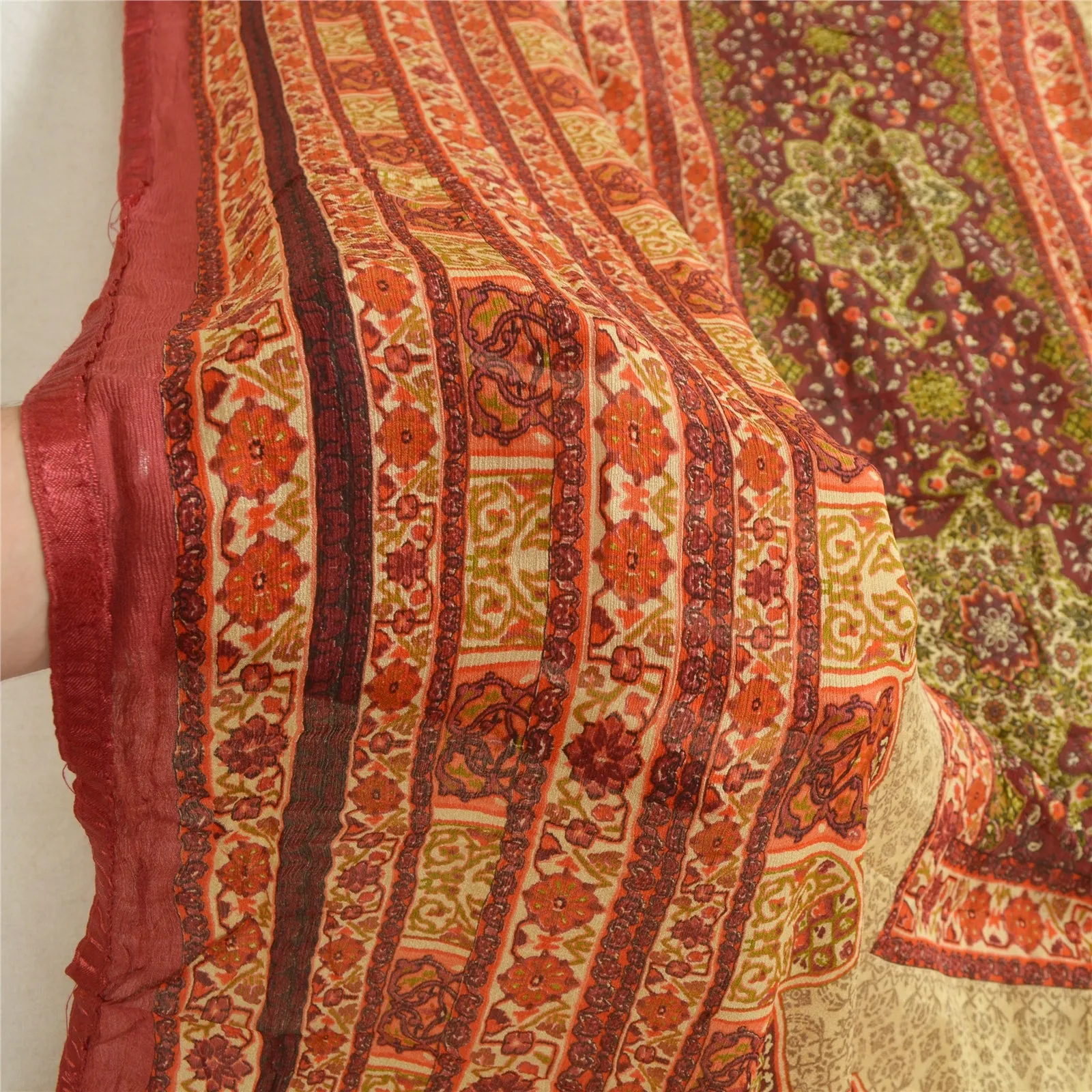 Sanskriti Vintage Long Red Dupatta/Stole Pure Georgette Silk Digital Print Veil