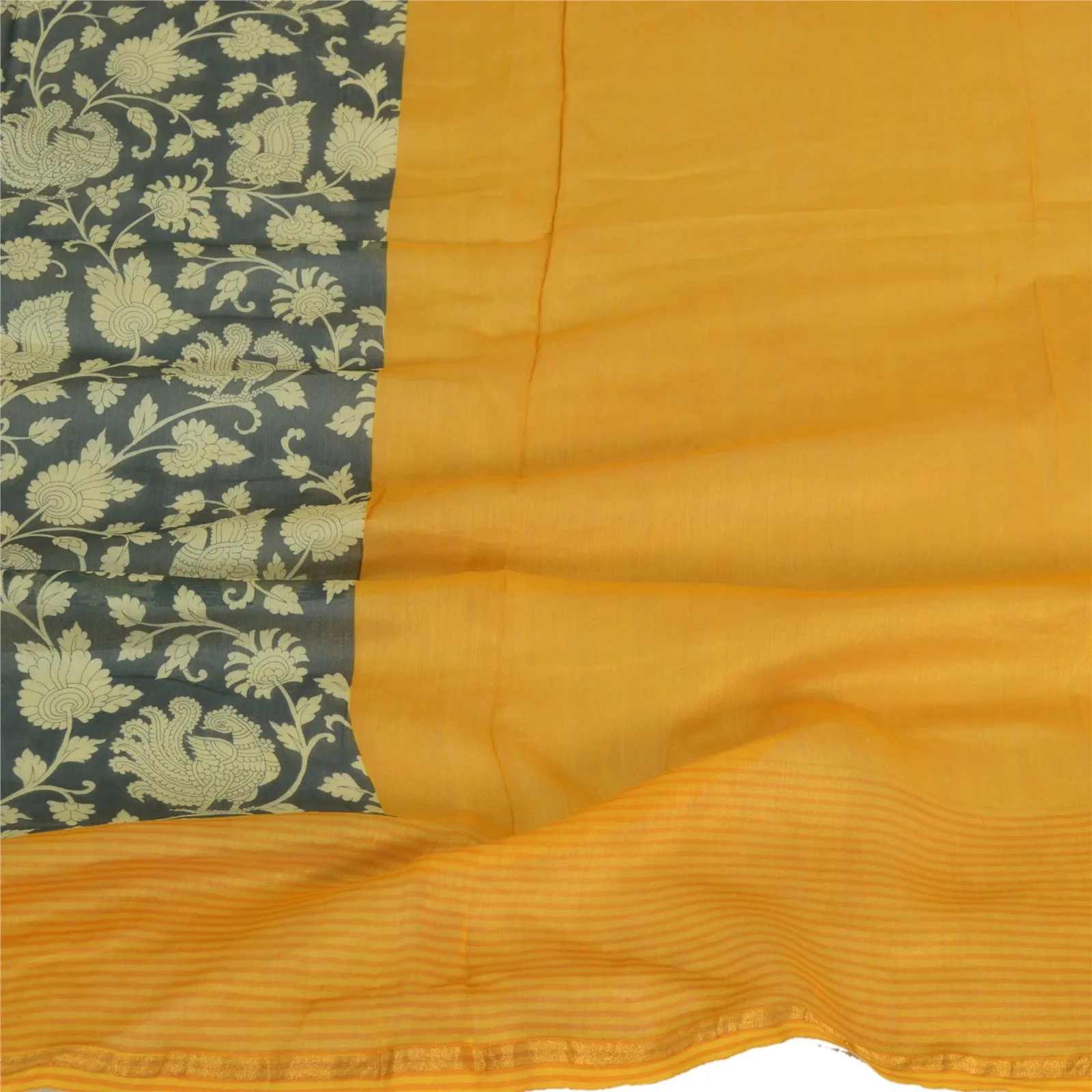 Sanskriti Vintage Saffron/Black Long Dupatta Stole Pure Chanderi Kalamkari Print