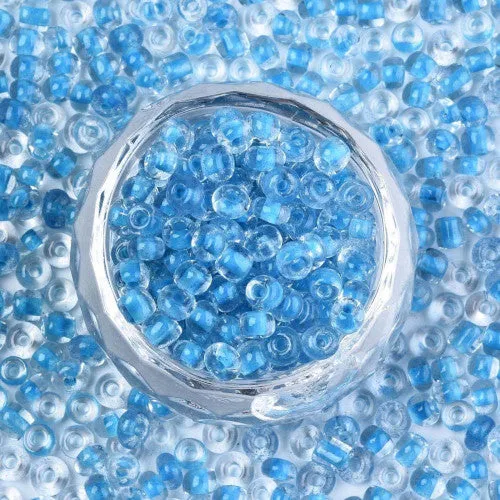 Seed Beads, Glass, Deep Sky Blue, Transparent, Inside Color, #6, Round, 4mm