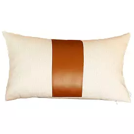 Set Of Two 18 X 18 Brown and Ivory Faux Leather Zippered Pillow