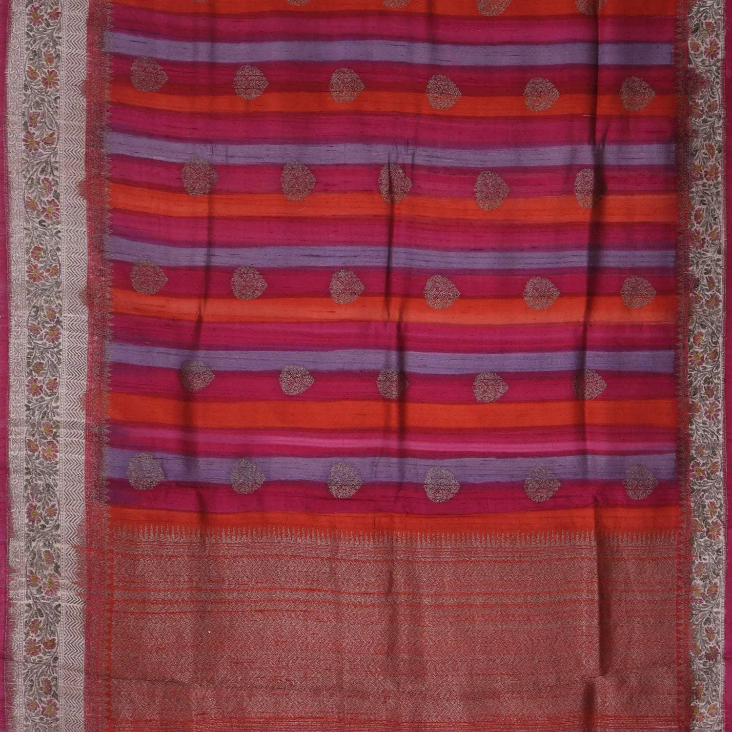 Shades of Purple Tussar Banarasi Silk Saree With Floral Buttas