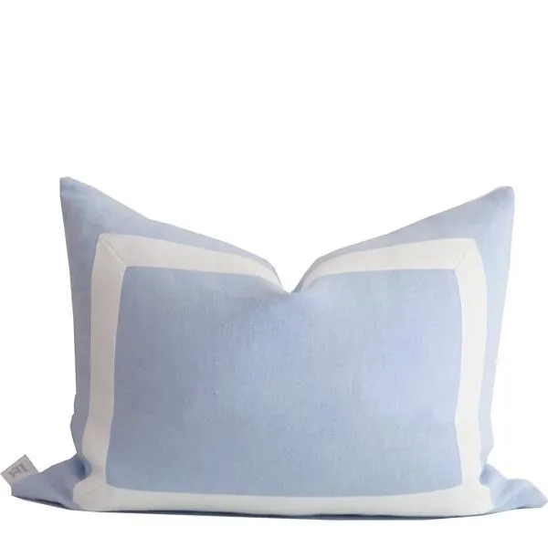 Sky Blue Cushion Cover White Ribbon Trim