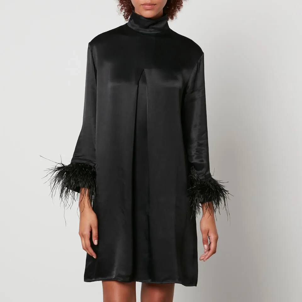 Sleeper Party Shirt Feather-Trimmed Satin Dress - XS | Coggles