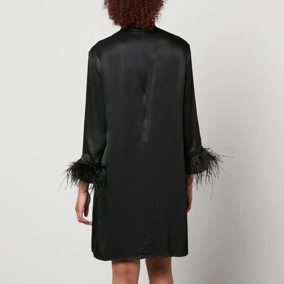 Sleeper Party Shirt Feather-Trimmed Satin Dress - XS | Coggles