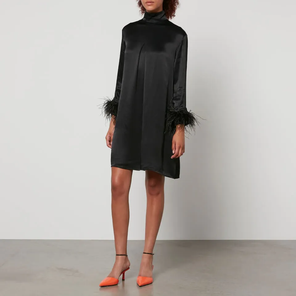 Sleeper Party Shirt Feather-Trimmed Satin Dress - XS | Coggles