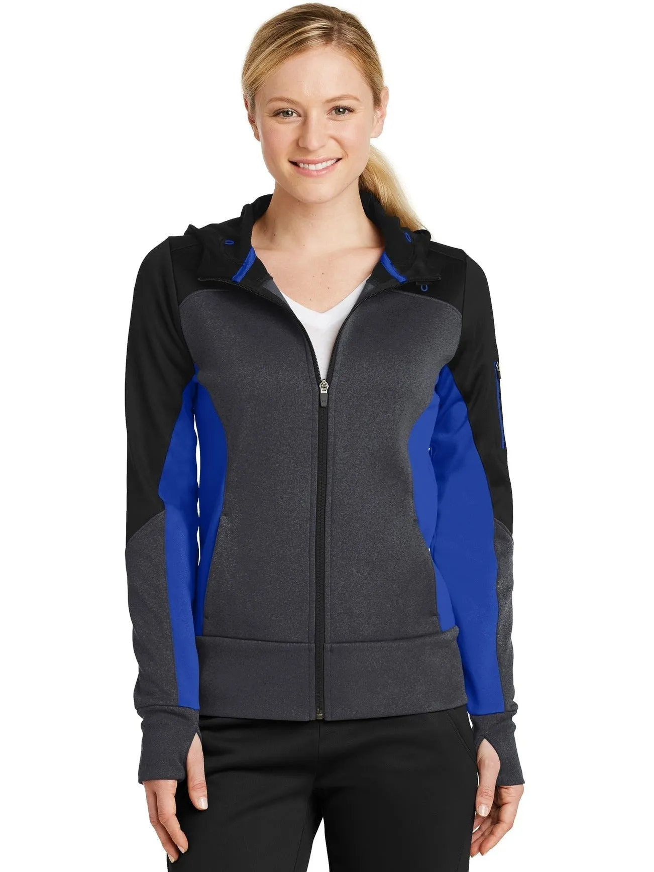 Sport-Tek Ladies Tech Fleece Colorblock Full-Zip Hooded Jacket