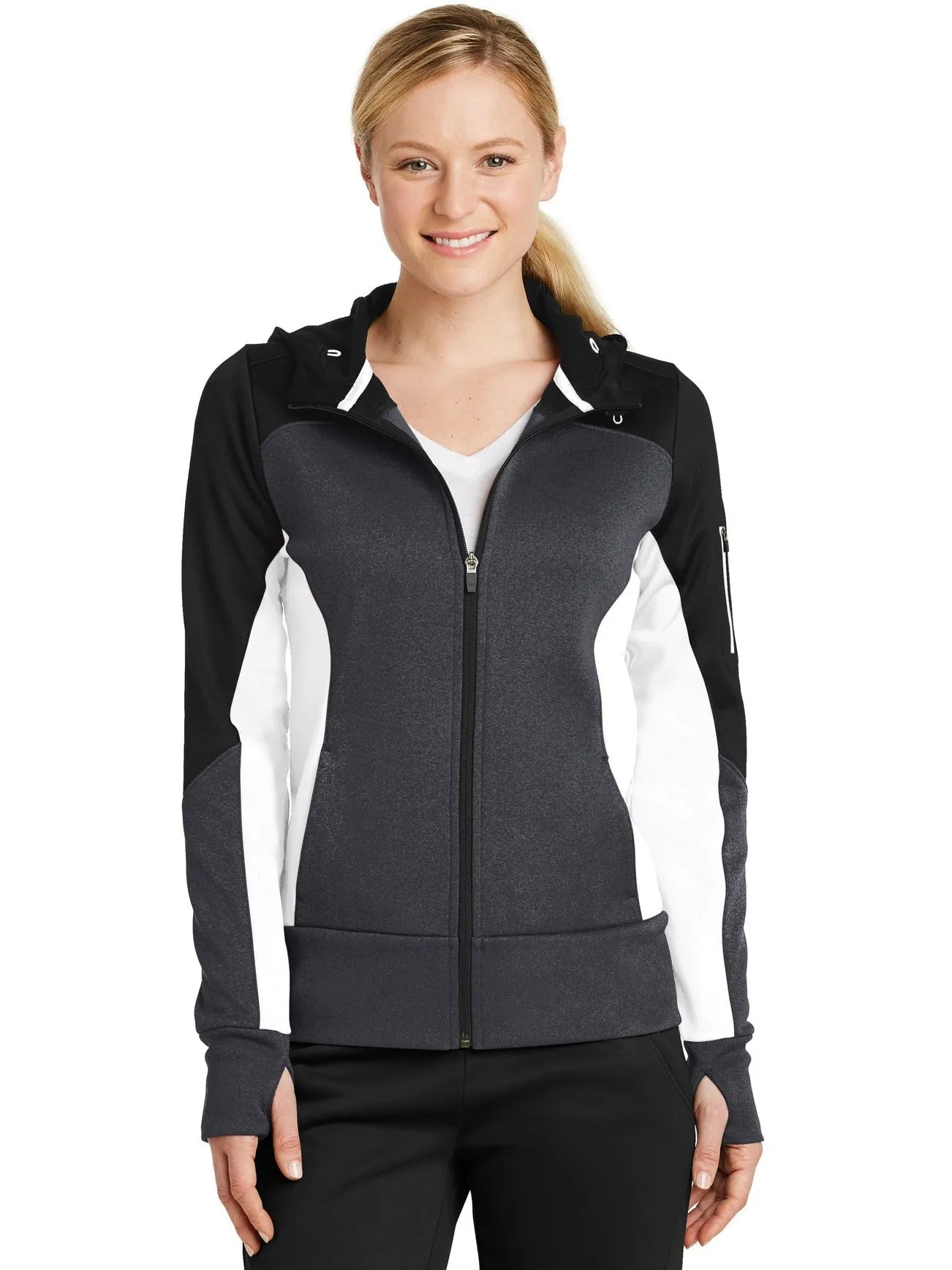 Sport-Tek Ladies Tech Fleece Colorblock Full-Zip Hooded Jacket