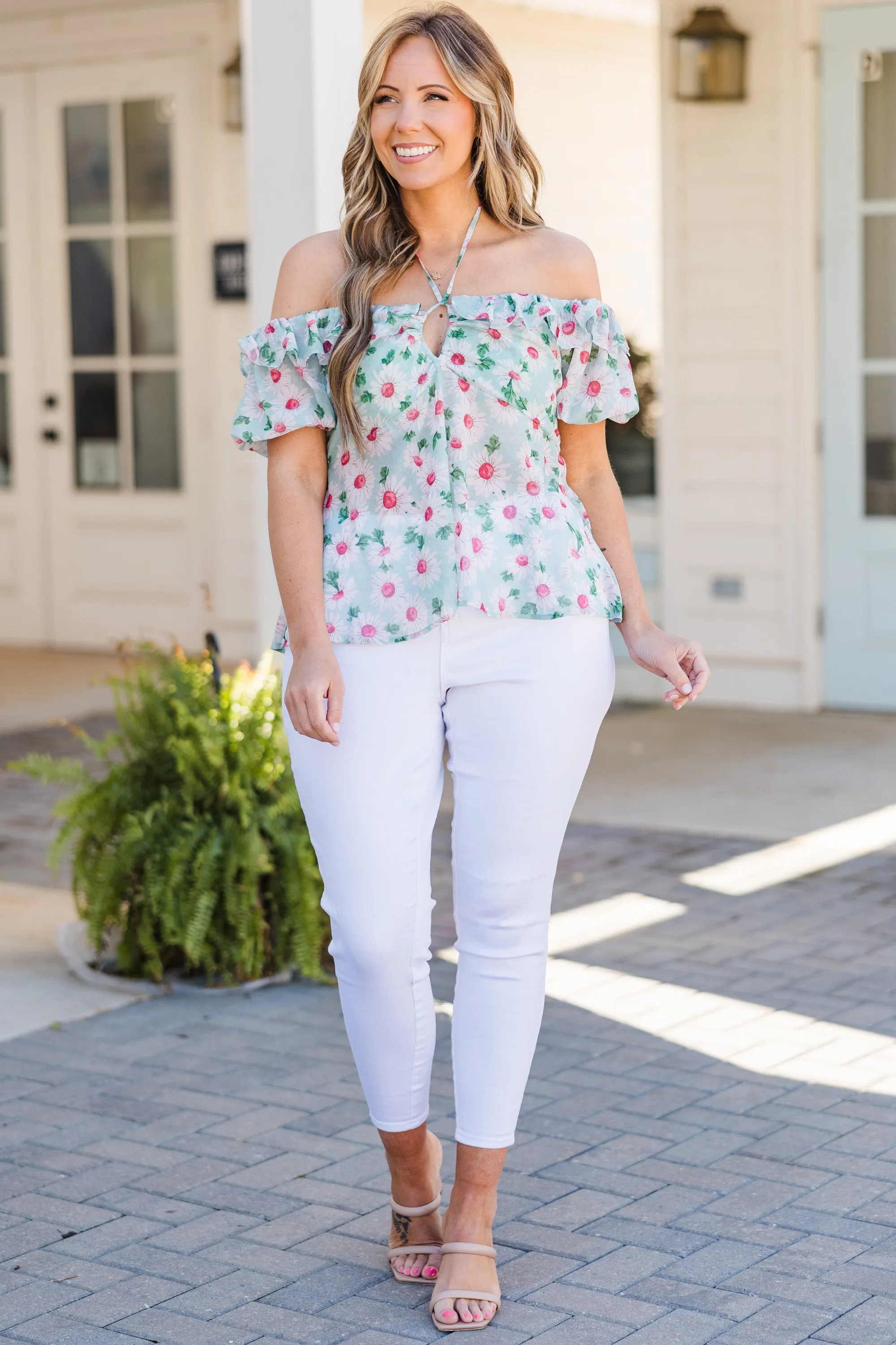 Talking It Through Babydoll Top, Sky Blue