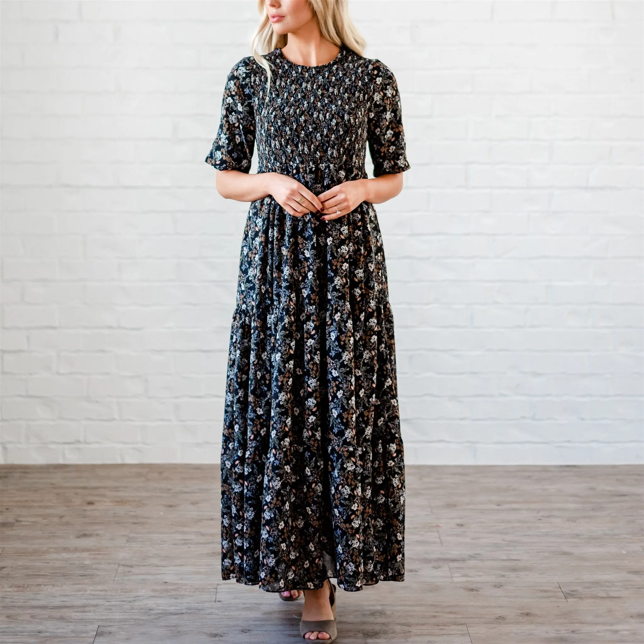 The Bella Smocked Maxi Dress: Black