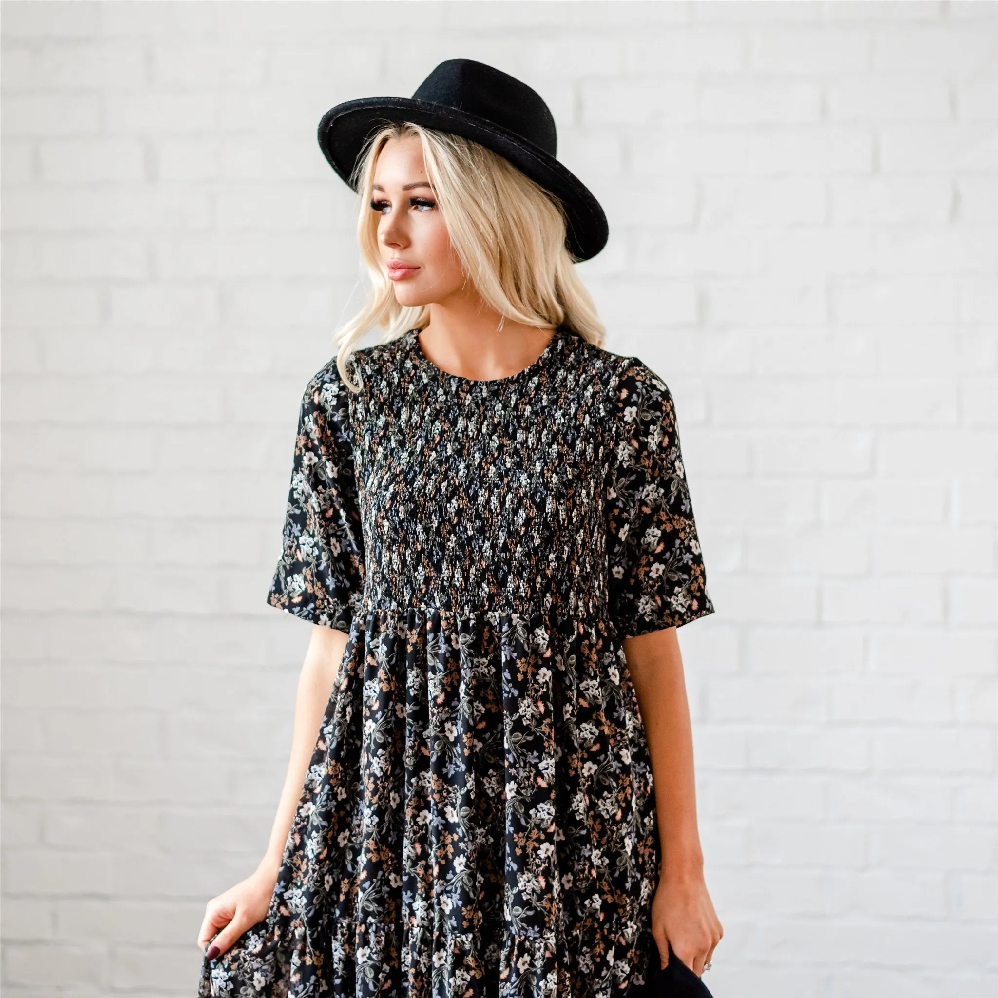 The Bella Smocked Maxi Dress: Black