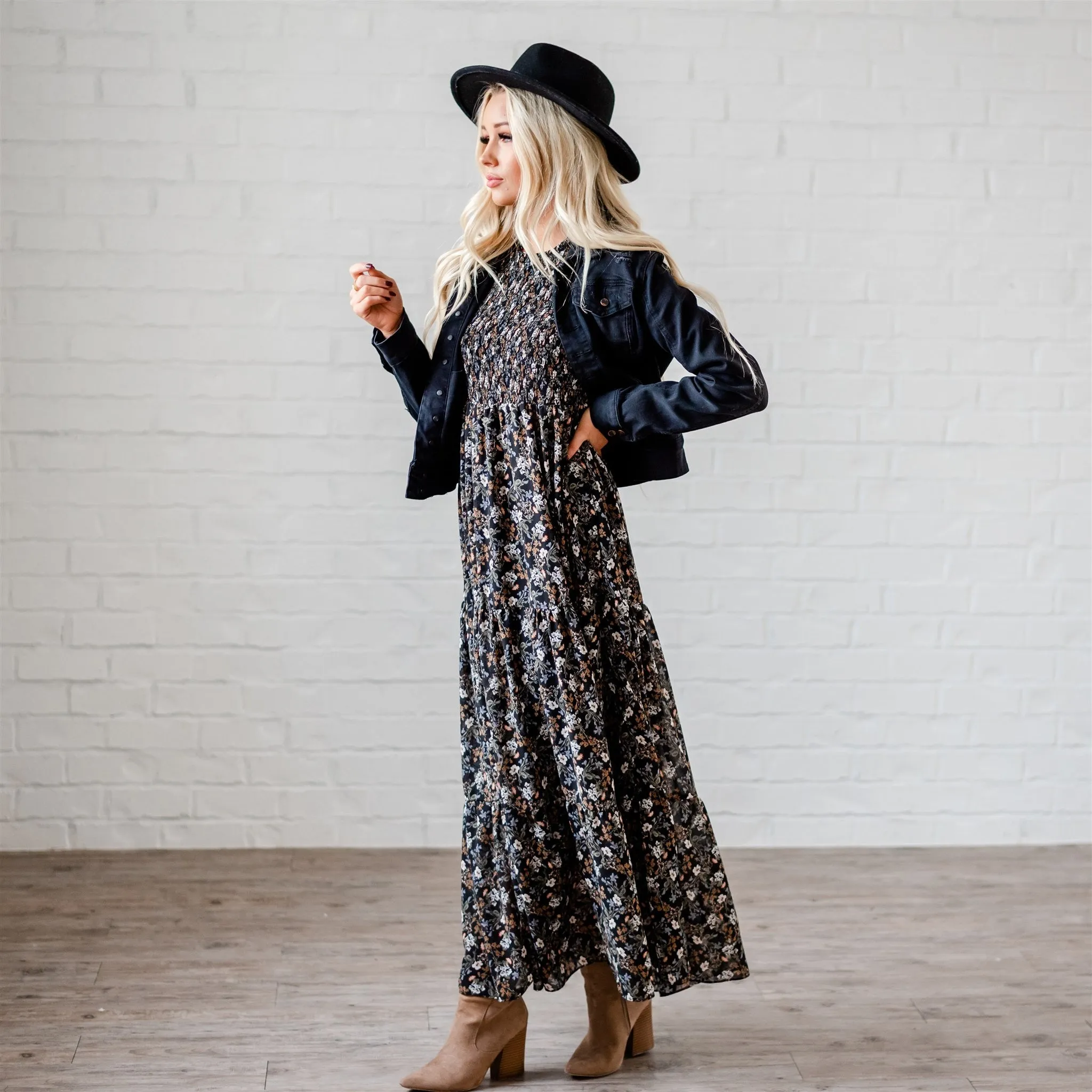 The Bella Smocked Maxi Dress: Black