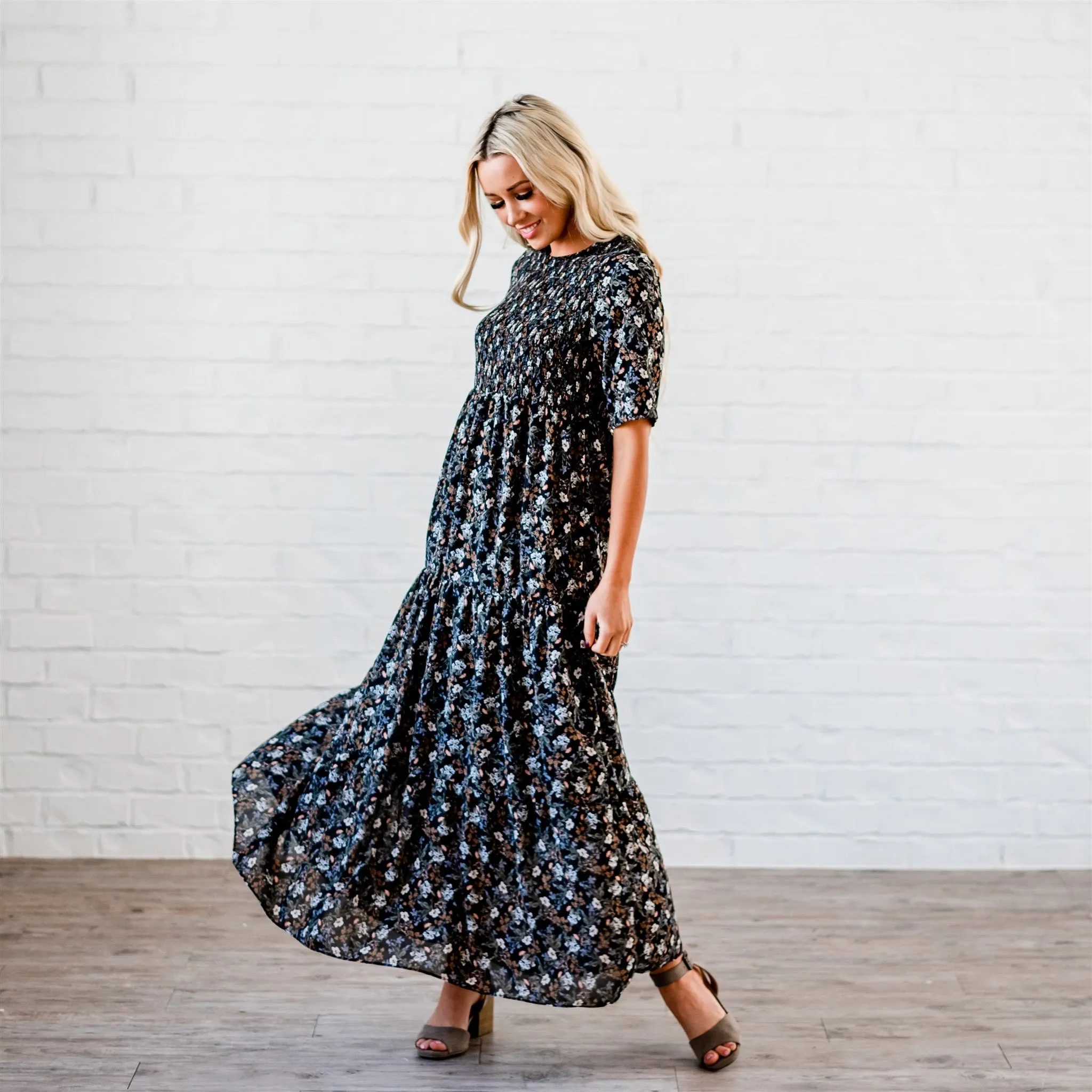 The Bella Smocked Maxi Dress: Black