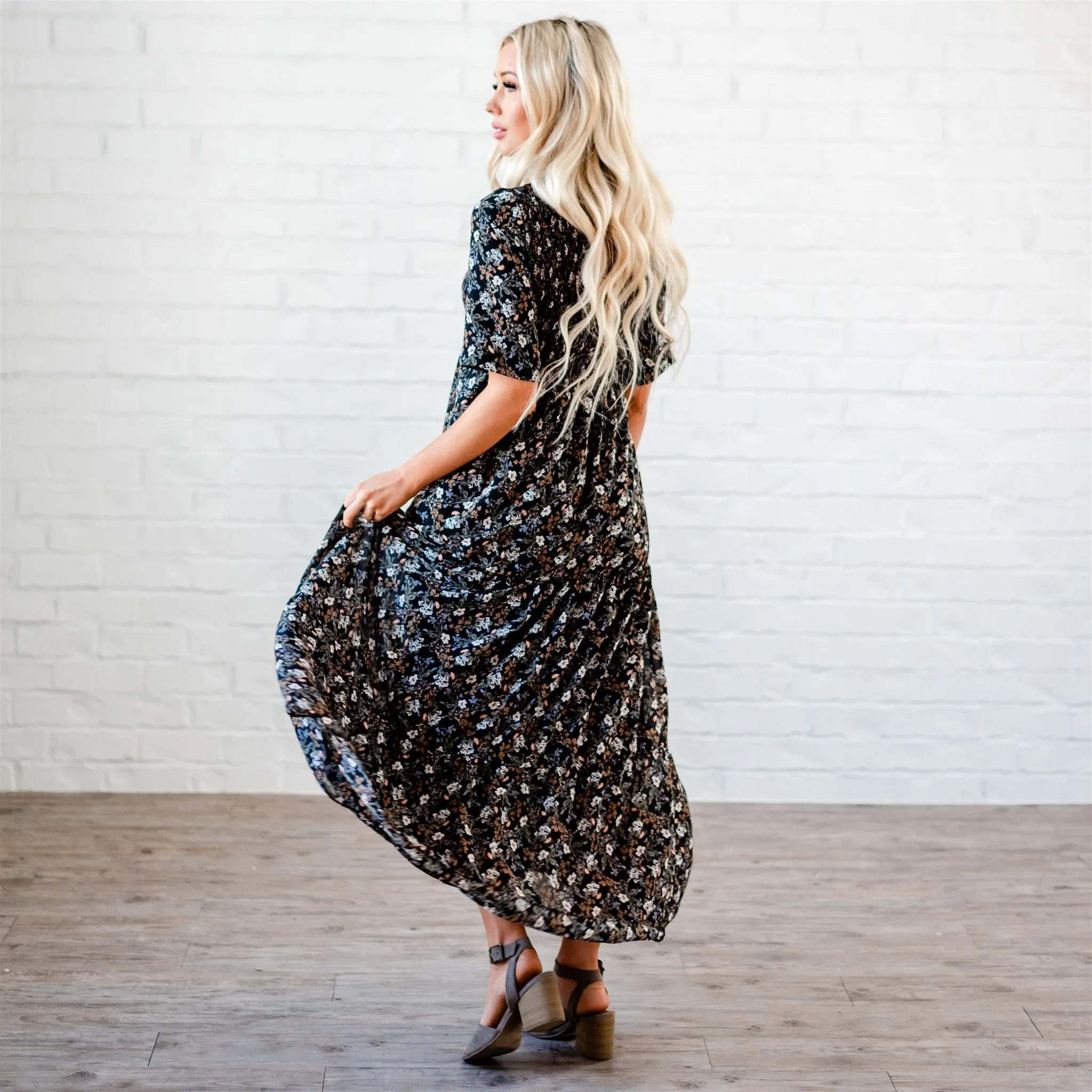 The Bella Smocked Maxi Dress: Black