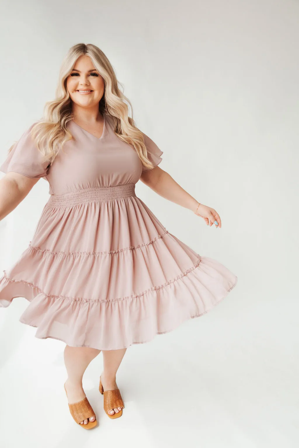 The Jemma Tiered Detail Dress in Blush