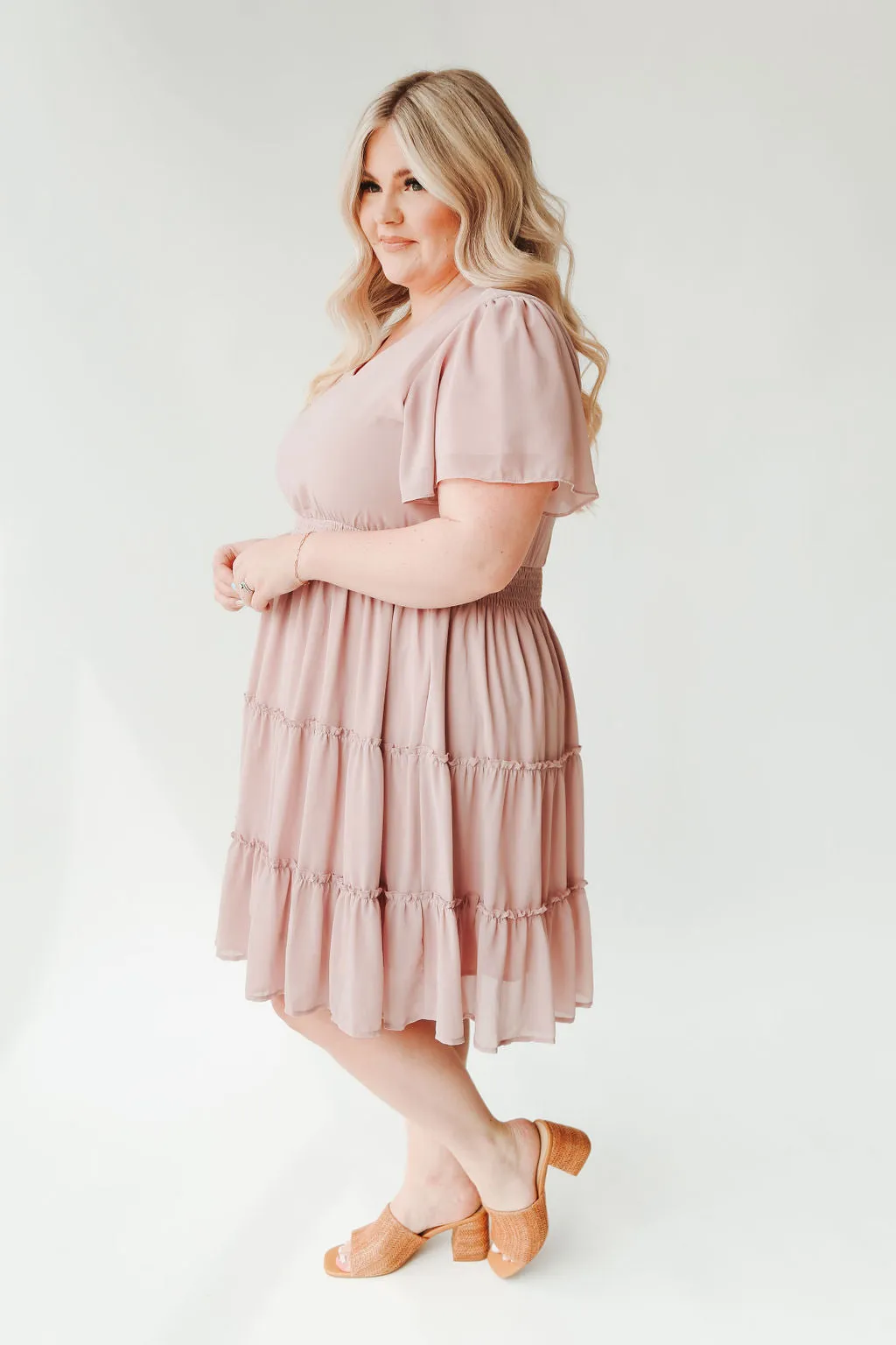 The Jemma Tiered Detail Dress in Blush