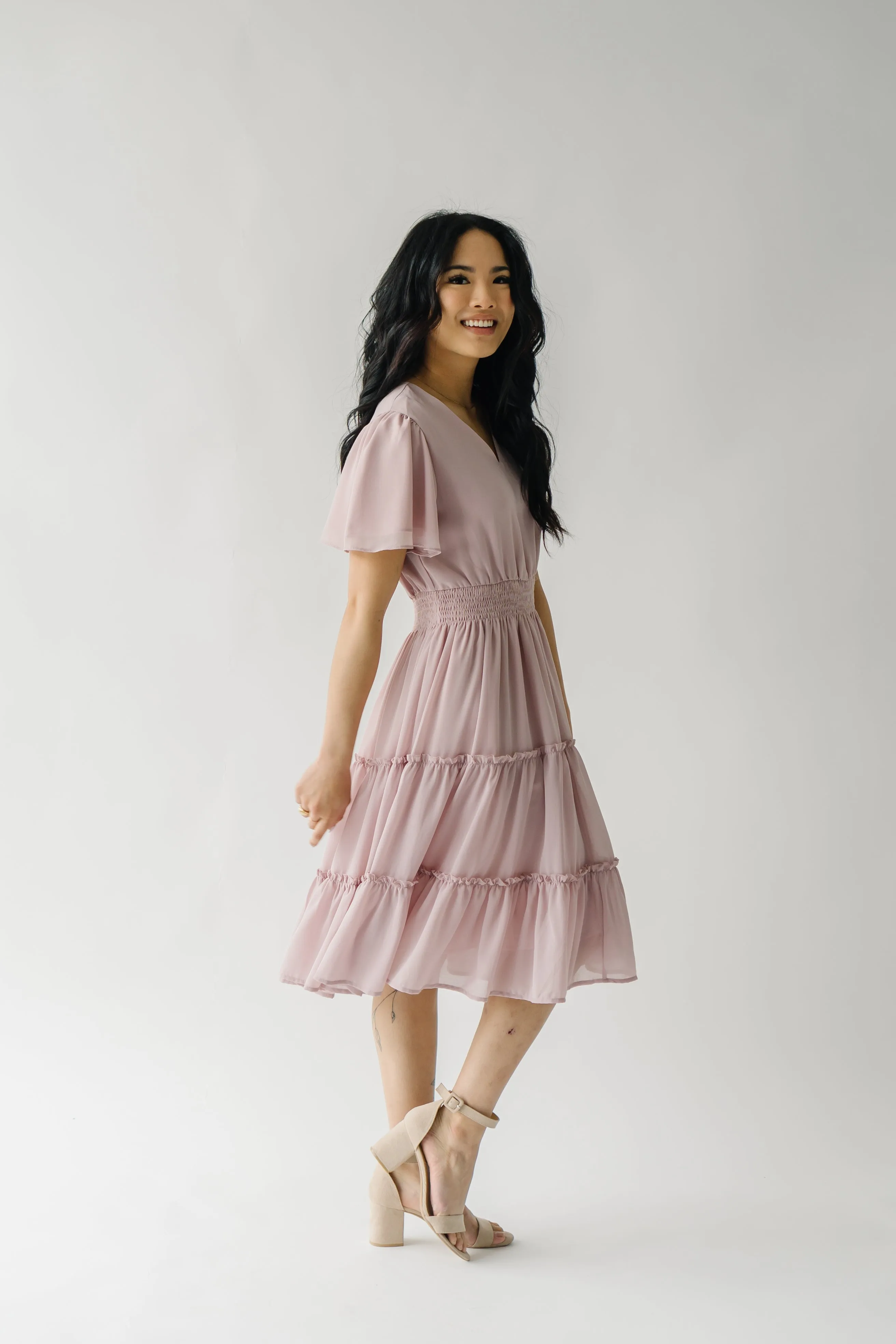 The Jemma Tiered Detail Dress in Blush