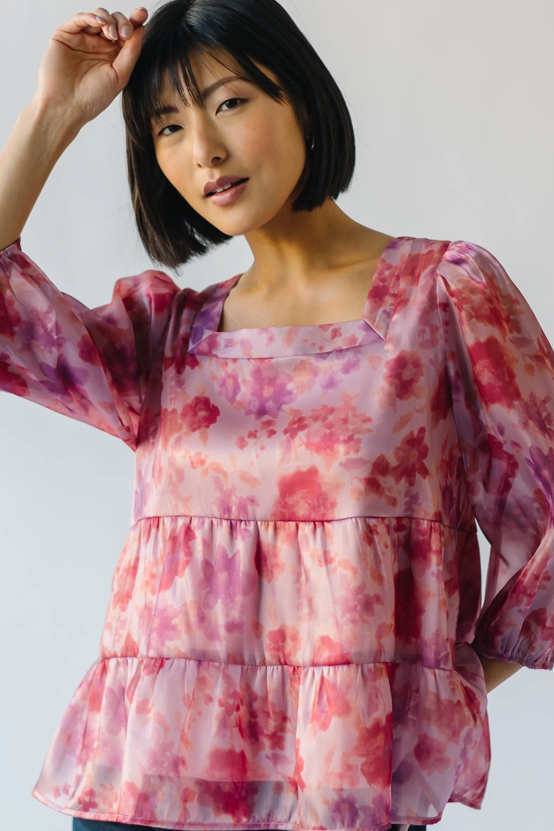 The Parkman Floral Organza Blouse in Blush