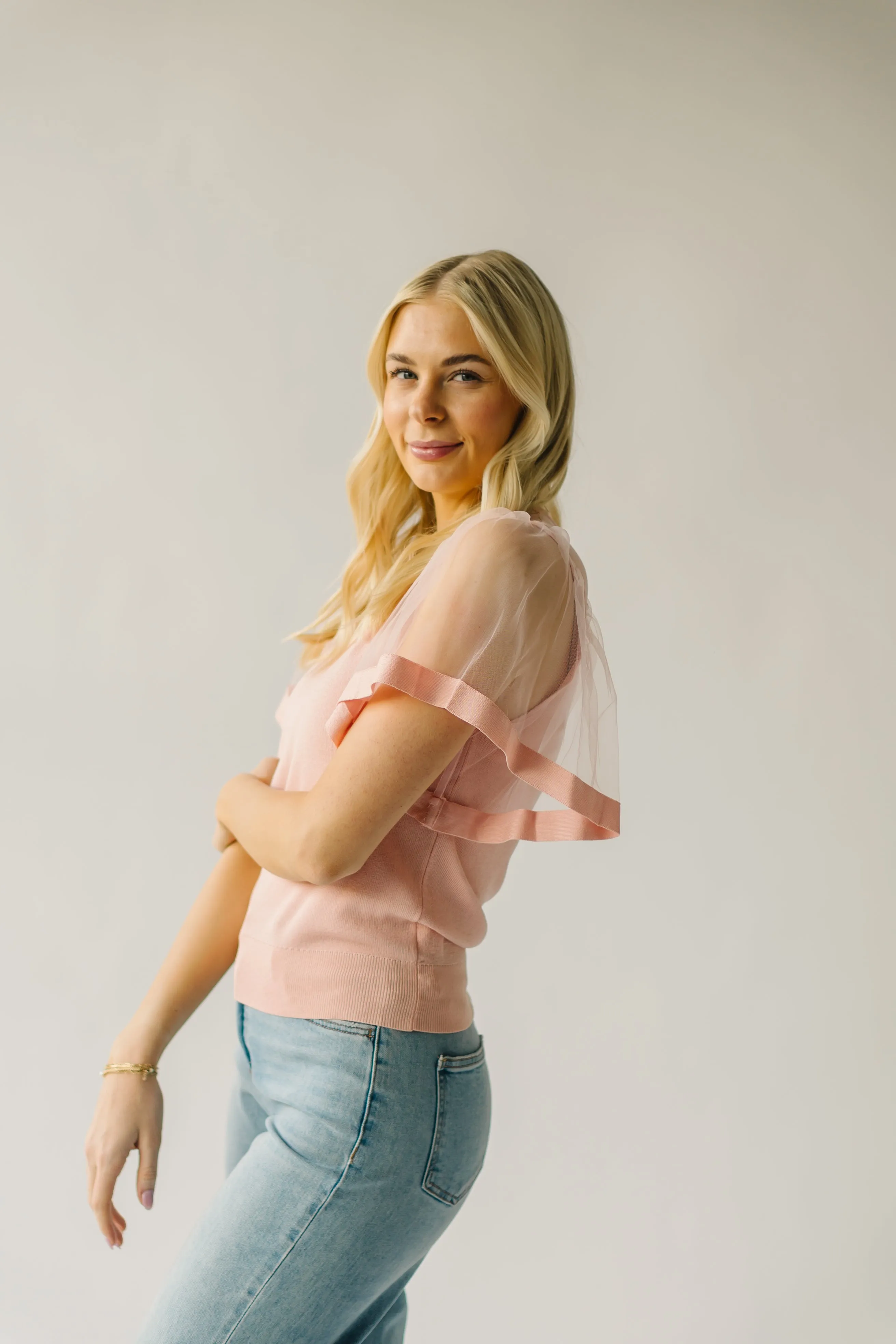 The Scipio Sheer Sleeved Blouse in Blush