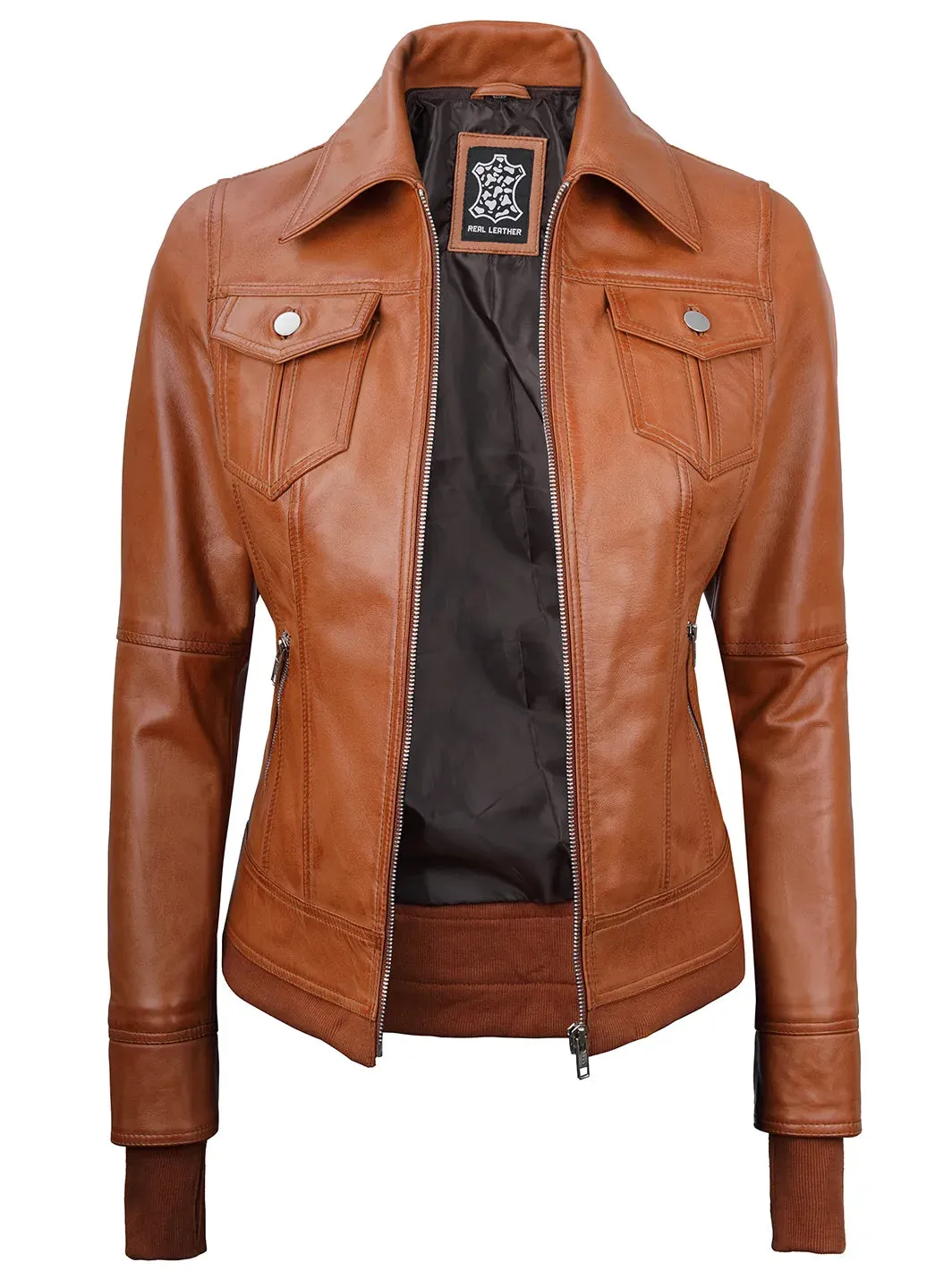 Tralee Womens Tan Wax Bomber Leather Jacket With Hood