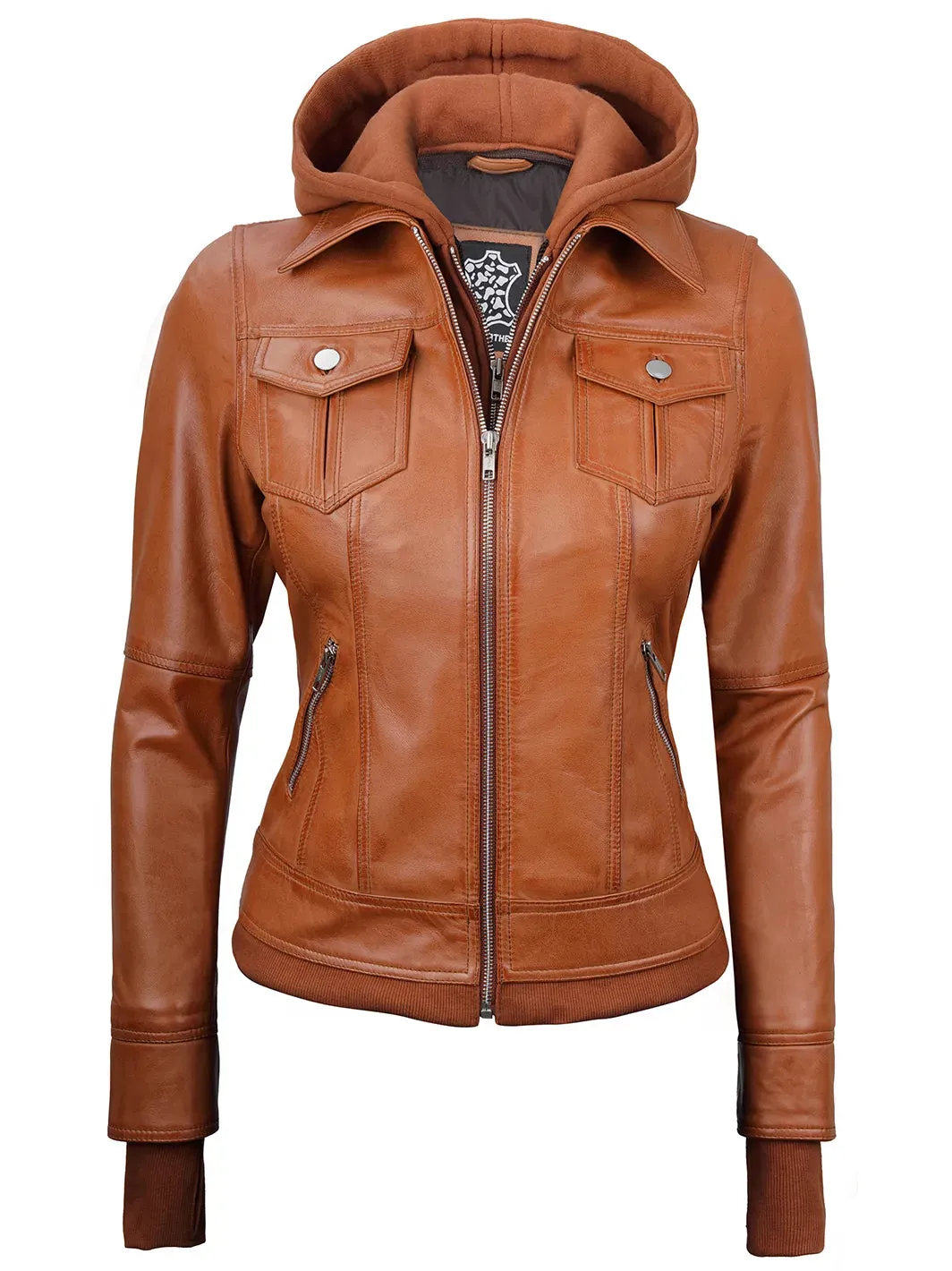 Tralee Womens Tan Wax Bomber Leather Jacket With Hood