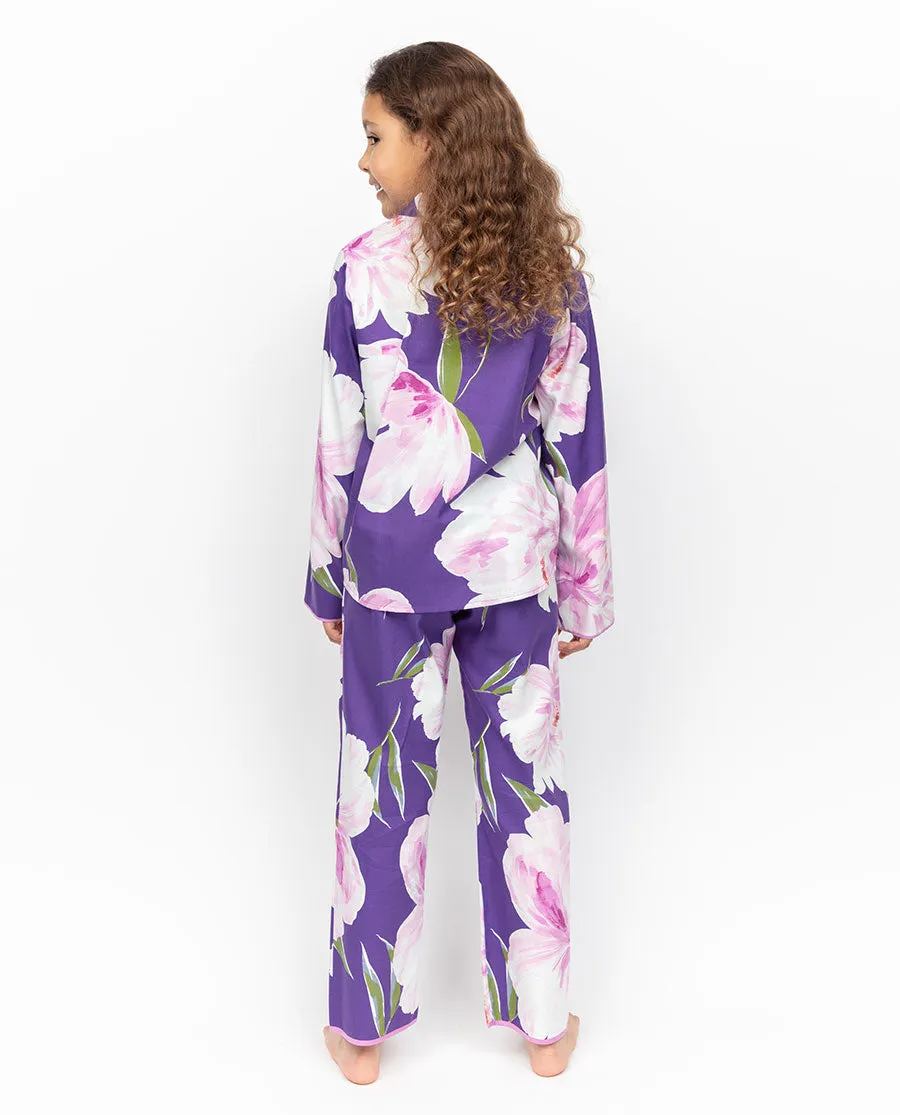 Valentina Girls Purple Floral Print Pyjama Set