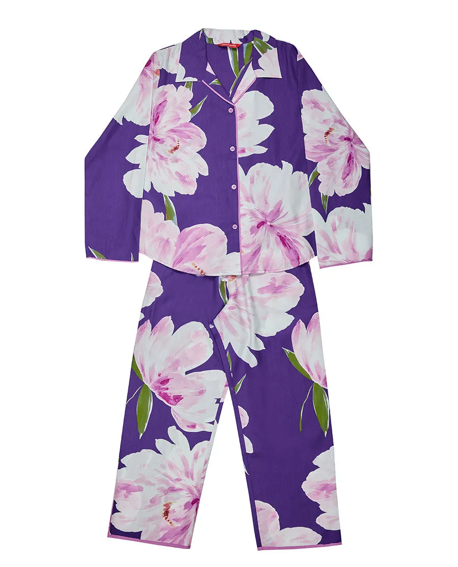 Valentina Girls Purple Floral Print Pyjama Set