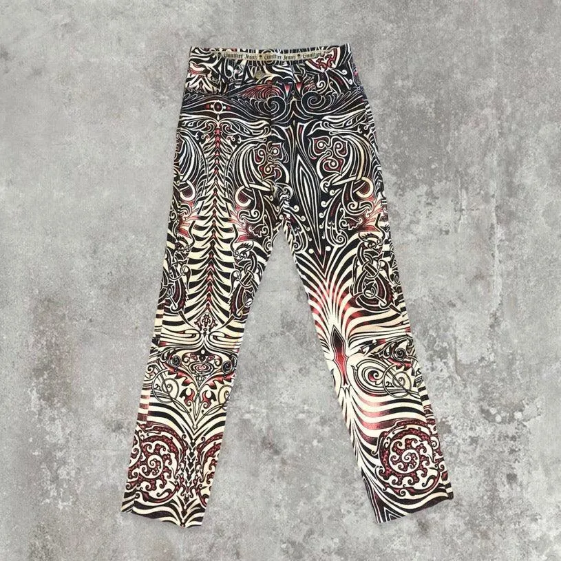 Vintage 1996 Jean Paul Gaultier JPG Jean’s with Tribal Tattoo Print