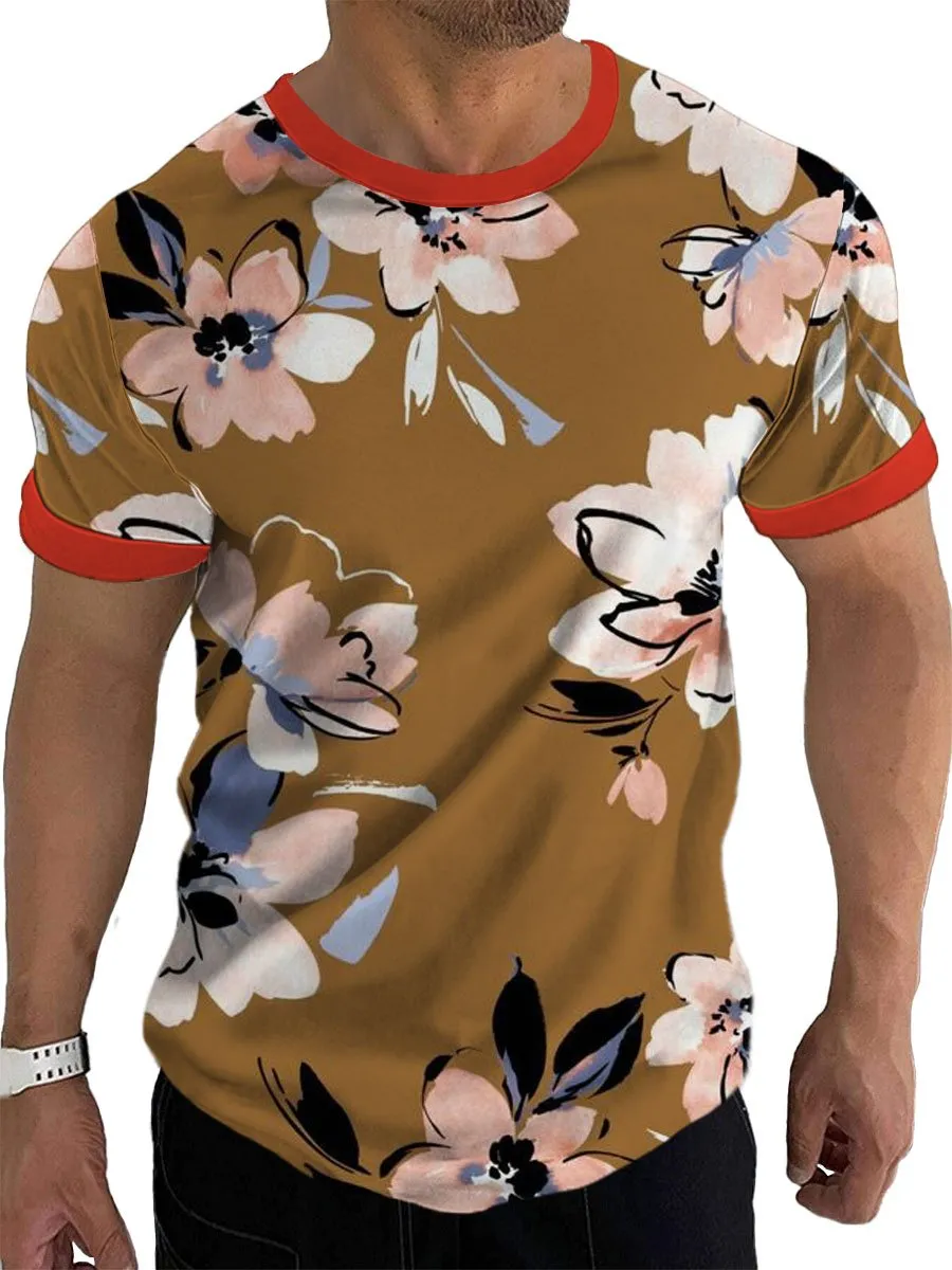 Vintage Floral Print Casual Short-Sleeved T-Shirt