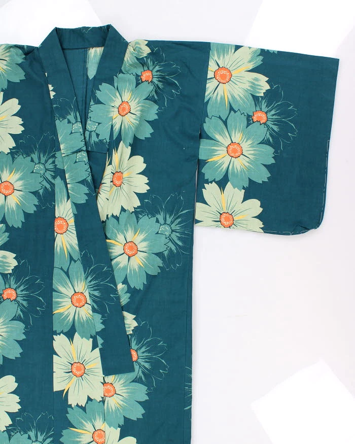 Vintage Woman's Green Floral Print Kimono - M